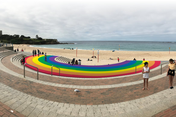 An artist’s impression of the rainbow that will be painted at Coogee Beach to celebrate this year’s Sydney Gay and Lesbian Mardi Gras.