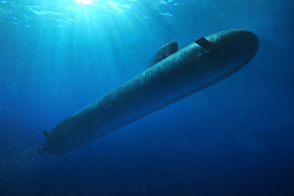 A digital mock-up of a Virginia-class 
submarine.