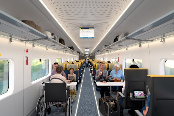 A render of a standard-class cabin on the proposed high-speed trains.