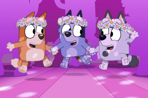 Bingo, Socks and Muffin in Bluey’s special 28-minute episode The Sign. 