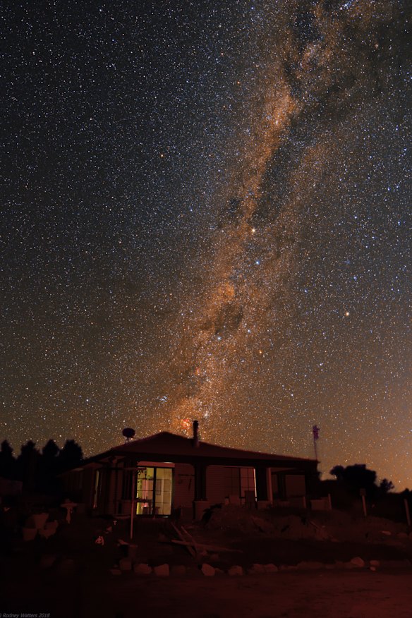 A night sky in the Central West of NSW. The lights of Bathurst, 15 kilometres away, are sneaking in to the bottom right of the image.