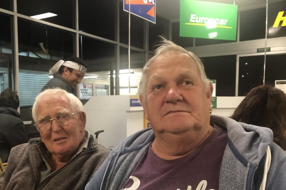Ned (right) and his friend Nick. Ned doesn't know what he'd do if he was prime minister, but he'd like a better pension and cheaper fares on the Bass Strait ferry.