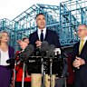 Peter Malinauskas: “this is bigger than Ben Hur”. Pictured here with Clare O’Neil and Anthony Albanese.  