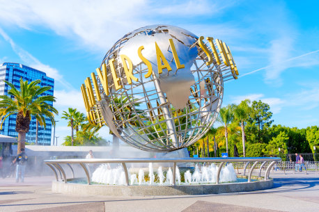 Universal Studios’ iconic globe at the main entrance.