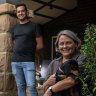 Kate Roberts and her sons Alastair (right) and Hugo Fisher at their Croydon family home, which will go to auction next month.