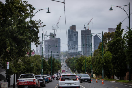 Box Hill’s evolving skyline, seen from Whitehorse Road in February last year.