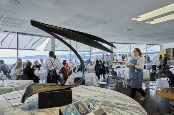 The dining room’s bronze Brett Whiteley pelican sculpture.