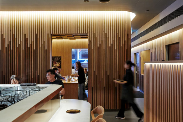 Hanasuki’s swish interior features blond joinery.