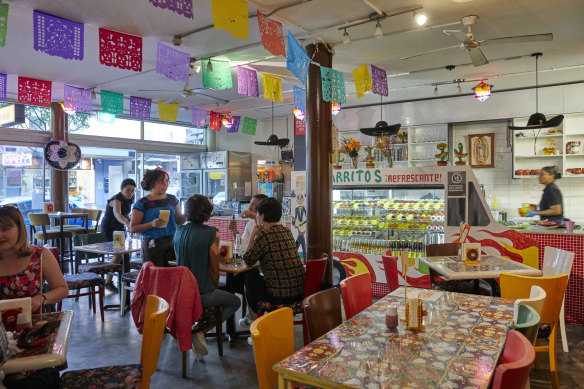 The brightly decorated interior of Itacate Mexican Restaurant, Redfern.