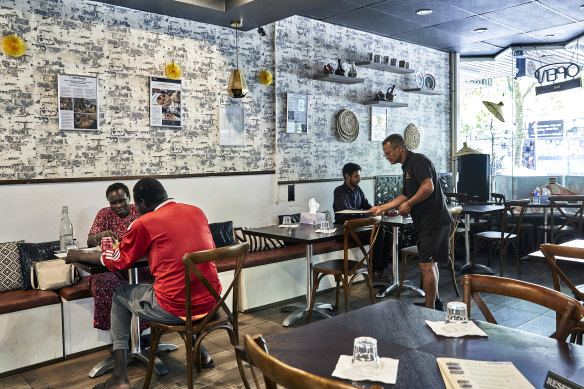 The air is heavy with spice and incense at Gursha Ethiopian restaurant in Blacktown.