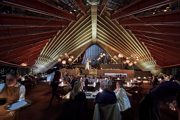 The soaring Gotham City ceiling at Bennelong at the Sydney Opera House.