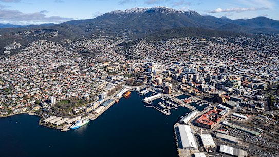An aerial view of Hobart.