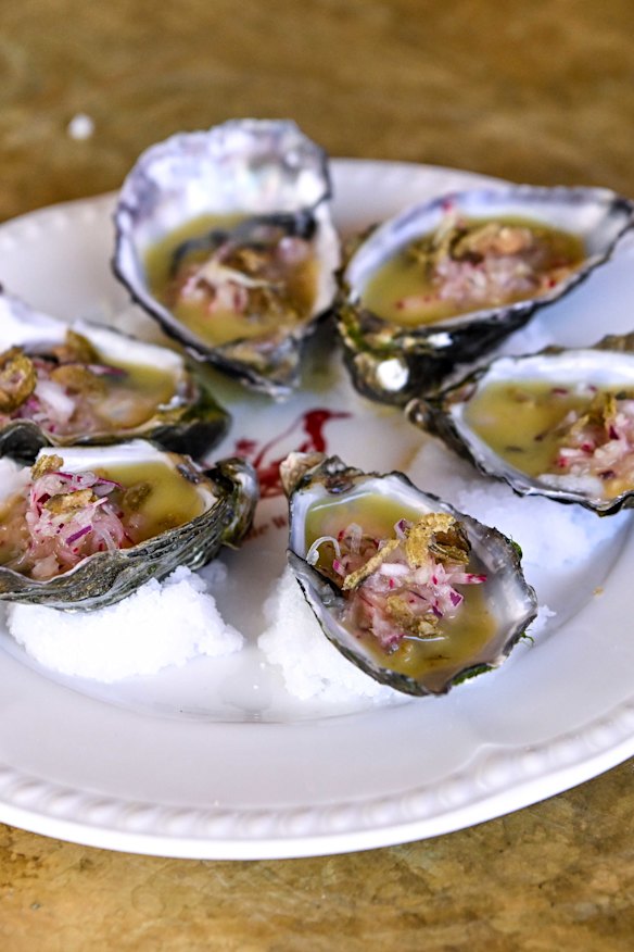 Oysters with aguachile.