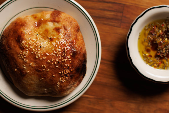Puffy Turkish bread, pulled straight from the wood-fired oven and served with spice-flecked oil.