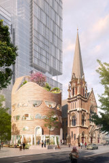 The Gathering Place, which has also been dubbed the “banksia pod” because of its shape, next to the historic Leigh Memorial Church.