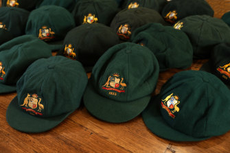Baggy Green caps from former Australian Test cricket players.