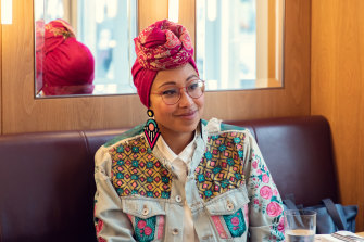 ‘I built my life again from scratch’:  Yassmin Abdel-Magied at lunch with Latika Bourke at London’s Whitechapel Gallery. 