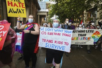 Protesters against the federal government’s Religious Discrimination Bill in Sydney.
