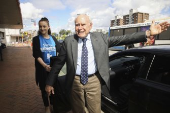 Former prime minister John Howard, campaigning for the Liberal Party in his former seat of Bennelong.