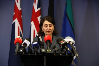 NSW Premier Gladys Berejiklian addressing the media on Friday. 