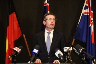Dominic Perrottet at his first press conference as NSW Liberal leader.