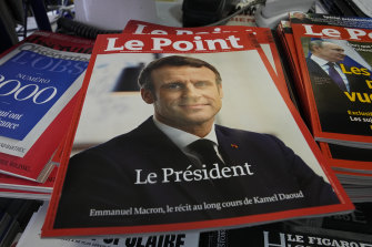 A special issue of a magazine with its front-page showing French President Emmanuel Macron and released Monday, April 25.