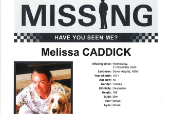 The missing person alert issued by NSW Police for Melissa Caddick.