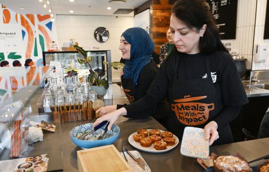 Khalida Rahim (left) and Sara Soroush at the Meals with Impact cafe this week.