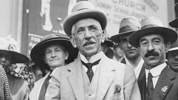 League of his own: Prime Minister Billy Hughes standing with a crowd in Sydney on his return from the Paris Peace Conference in 1919.