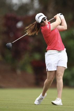 Leona Maguire hits from the 18th tee during the final round. 