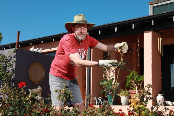 Volker Rehbocks, pictured at his home in Carine, WA, is able to enjoy gardening again after CFT treatment.
