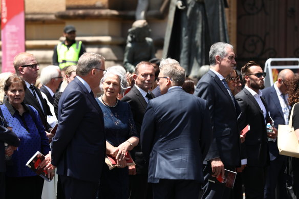 Former PM Tony Abbott outside St Mary’s Cathedral following the funeral. 