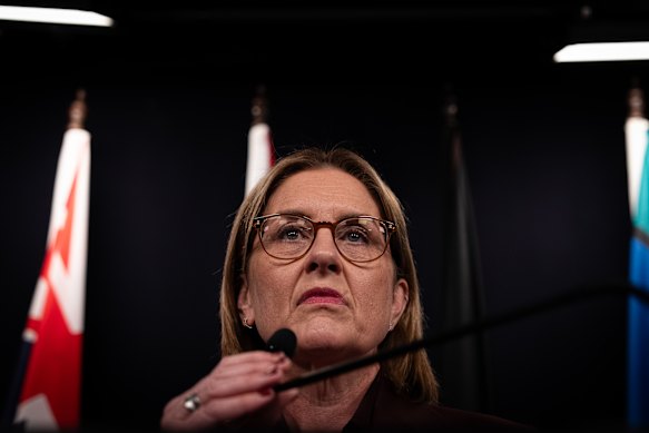 Jacinta Allan at her final press conference as prime minister on Tuesday.