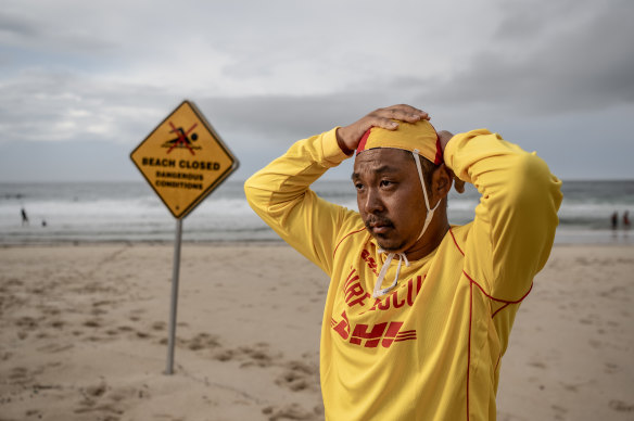 Volunteer lifesaver Masaki Shibata at Tamarama beach.