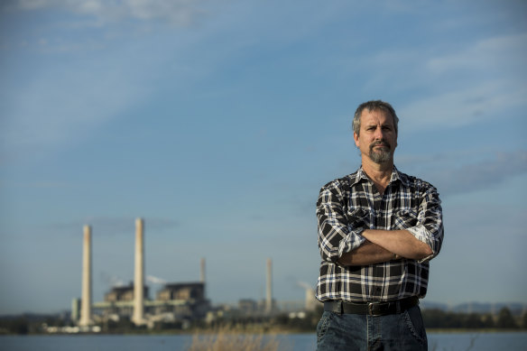 Gerard Spinks in front of the aging Bayswater and Liddell power stations in 2020. 