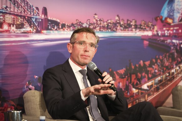 NSW Premier Dominic Perrottet speaks at the Sydney CBD Summit on Friday. 