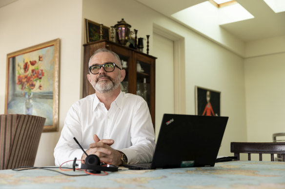 Lion beer chief executive officer Stuart Irvine, who has been working at home in Darling Point, Sydney, during the coronavirus pandemic.