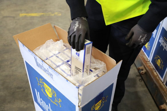 Illicit cigarettes imported into Australia from overseas intercepted by Australian Border Force.