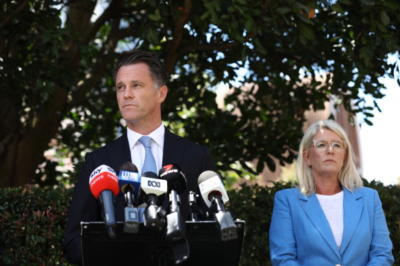 NSW Labor leader Chris Minns and Shadow Minister for Customer Service Yasmin Catley at todays press conference.