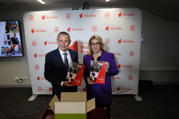 West Australian Premier Roger Cook and Treasurer Rita Saffioti with the budget papers in Perth on Thursday.