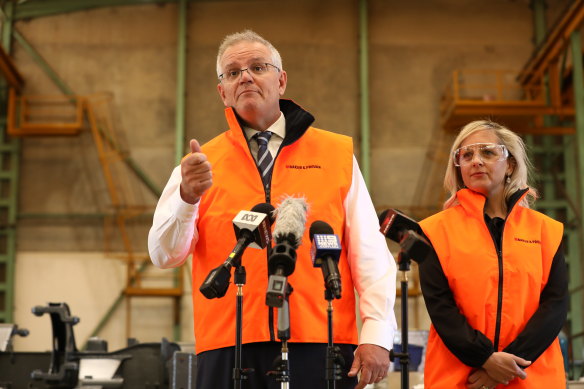 Prime Minister Scott Morrison speaking in Sydney earlier this morning. 