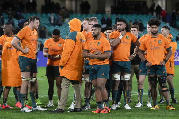 Wallabies players after their defeat.