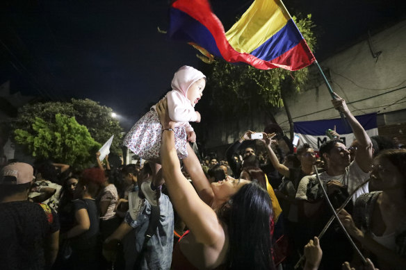 Supporters of Petro celebrate his victory in Bucaramanga, Colombia.