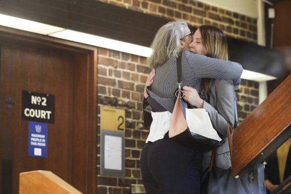 Hannah Quinn (right) arrives at the Supreme Court in Darlinghurst for the sentencing hearing on Friday. 