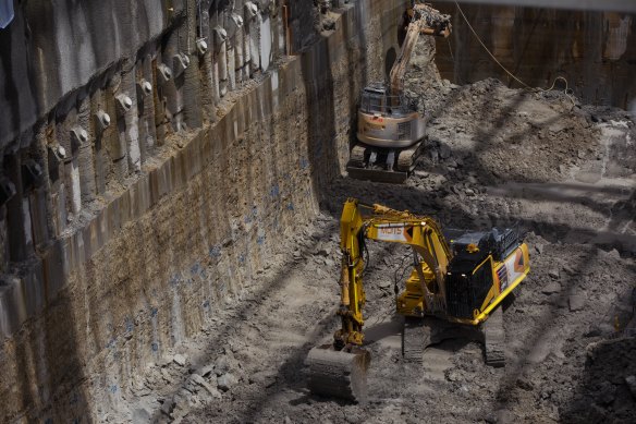 Work is underway on the site of a station for Metro West near the old White Bay power station at Rozelle. 