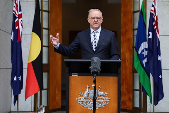 Prime Minister Anthony Albanese at a press conference in Parliament House on Wednesday morning.