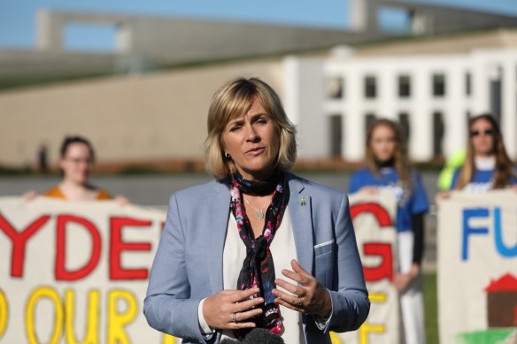 Independent Warringah MP Zali Steggall outside Parliament House after this year’s budget.