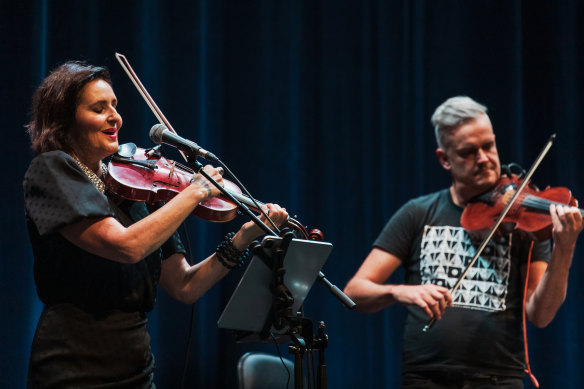 Members of FourPlay String Quartet on stage at Hamer Hall, as part of fantasy writer Neil Gaiman’s Signs of Life.