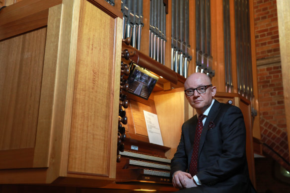 Joseph Nolan – pictured at St George’s Cathedral, Perth – will be performing Louis Vierne’s complete organ symphonies in Melbourne this month.