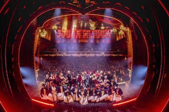 Cast of Moulin Rouge! the Musical pose after the curtain call at opening night in Melbourne. 